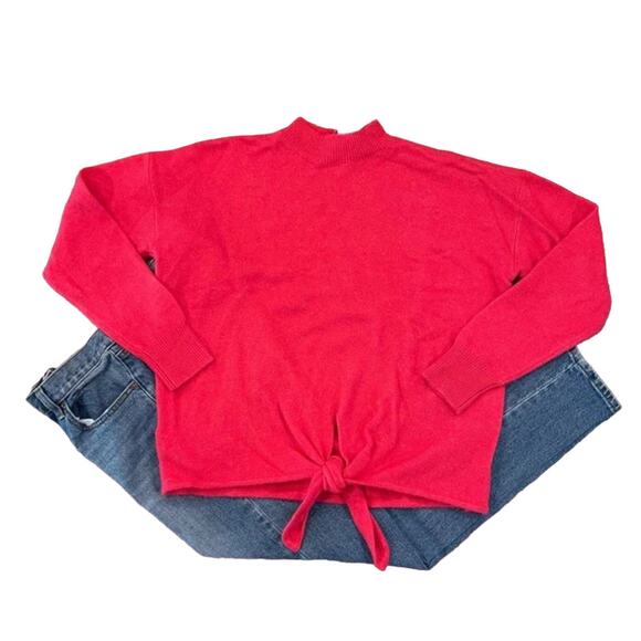 NWT LOFT Pink Charm Fuchsia Tie Hem Soft Mockneck Sweater - Picture 1 of 9